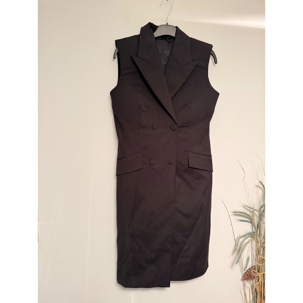 Givenchy Black Wool Sleeveless Double Breasted Tuxedo Blazer Dress 38 flaw